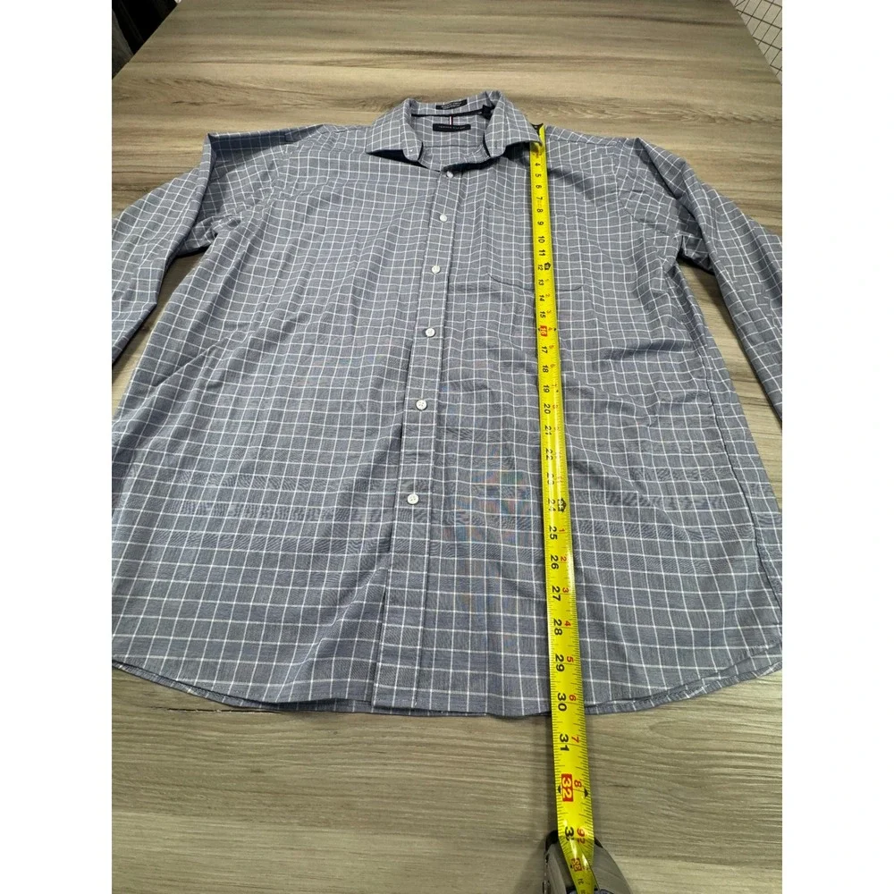 Tommy Hilfiger Mens Regular Fit Stretch Wrinkle Resistant Blue Plaid Shirt‎ XL